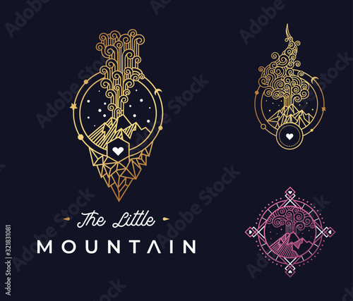 Printart deco mountain eruption volcano logo