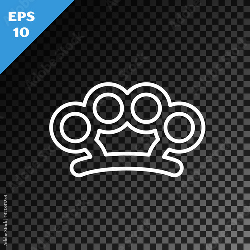 White line Brass knuckles icon isolated on transparent dark background. Vector Illustration