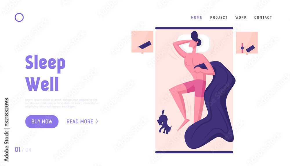 Human Dreaming Pose, Night Rest Recreation Website Landing Page. Young Male Character Sleeping on Bed with Dog Top View. Naked Man Hugging Blanket Web Page Banner. Cartoon Flat Vector Illustration Human Dreaming Pose, Night Rest Recreation Website Landing Page. Young Male Character Sleeping on Bed with Dog Top View. Naked Man Hugging Blanket Web Page Banner. Cartoon Flat Vector Illustration