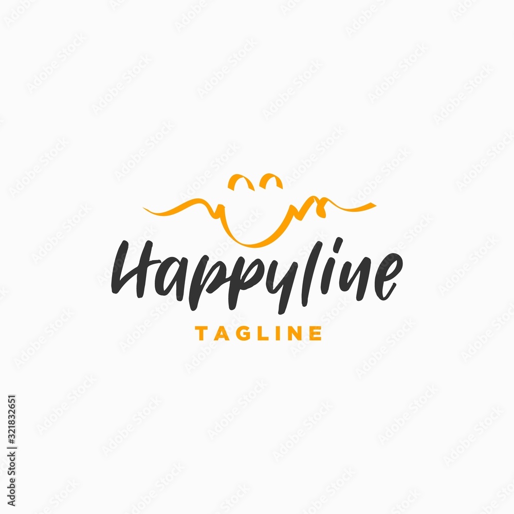 doodle happy line logo design inspiration . smile doodle logo design template . happy smile calligraphy logo design