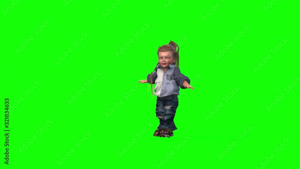 4K 3D animated cute young girl with pony tail hair moves and dances, with two camera views 4K 3D animated cute young girl with pony tail hair moves and dances, with two camera views