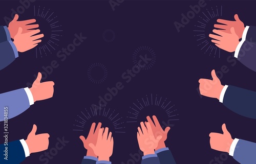 Thumbs up and clap hands. Hand clapping gestures. Business success, celebration and congratulations concept. Vector cartoon applaud signs illustration