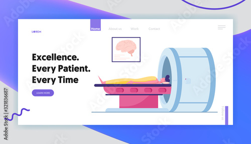Magnetic Resonance Imaging Digital Technology in Medicine Diagnostic Website Landing Page. Medical Health Care, Patient Lying at Mri Scanner in Clinic Web Page Banner. Cartoon Flat Vector Illustration