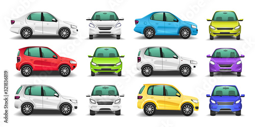Set of car side and front view vector.