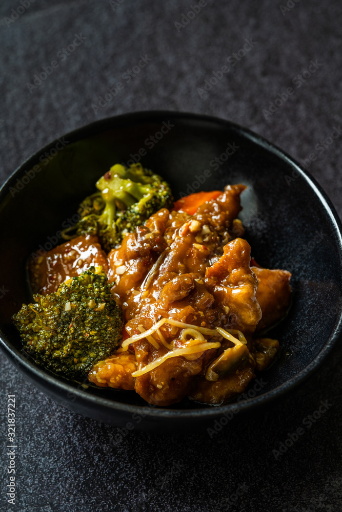 Shanghai Style Sea Bass Fish Fillets Food with Vegetables, Soy Sprouts and Broccoli. Shanghai Style Sea Bass Fish Fillets Food with Vegetables, Soy Sprouts and Broccoli.