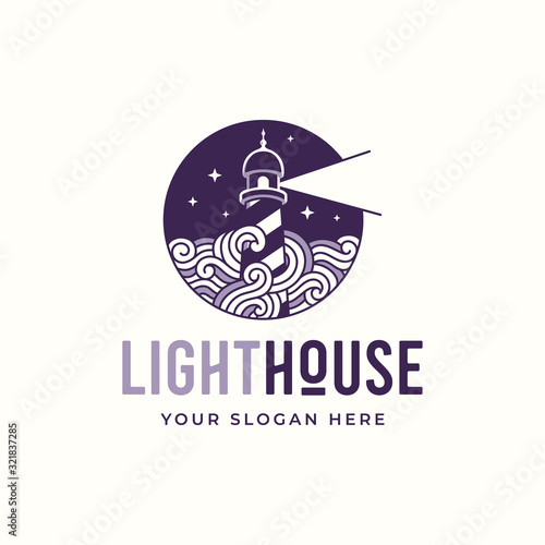 Lighthouse line art logo design