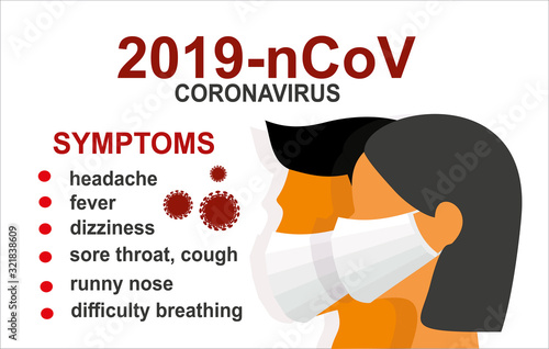 China pathogen respiratory coronavirus 2019-nCoV. Woman and man in suit with medical face mask. Concept of coronavirus quarantine Dangerous chinese ncov corona virus, SARS pandemic risk alert.Symptoms