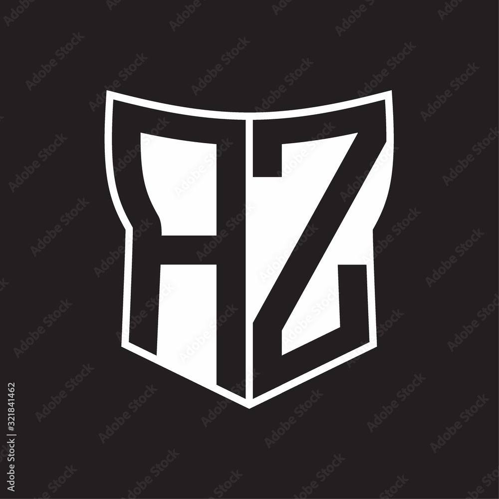 AZ Logo monogram with negative space abstract shield shape design template on black background AZ Logo monogram with negative space abstract shield shape design template on black background