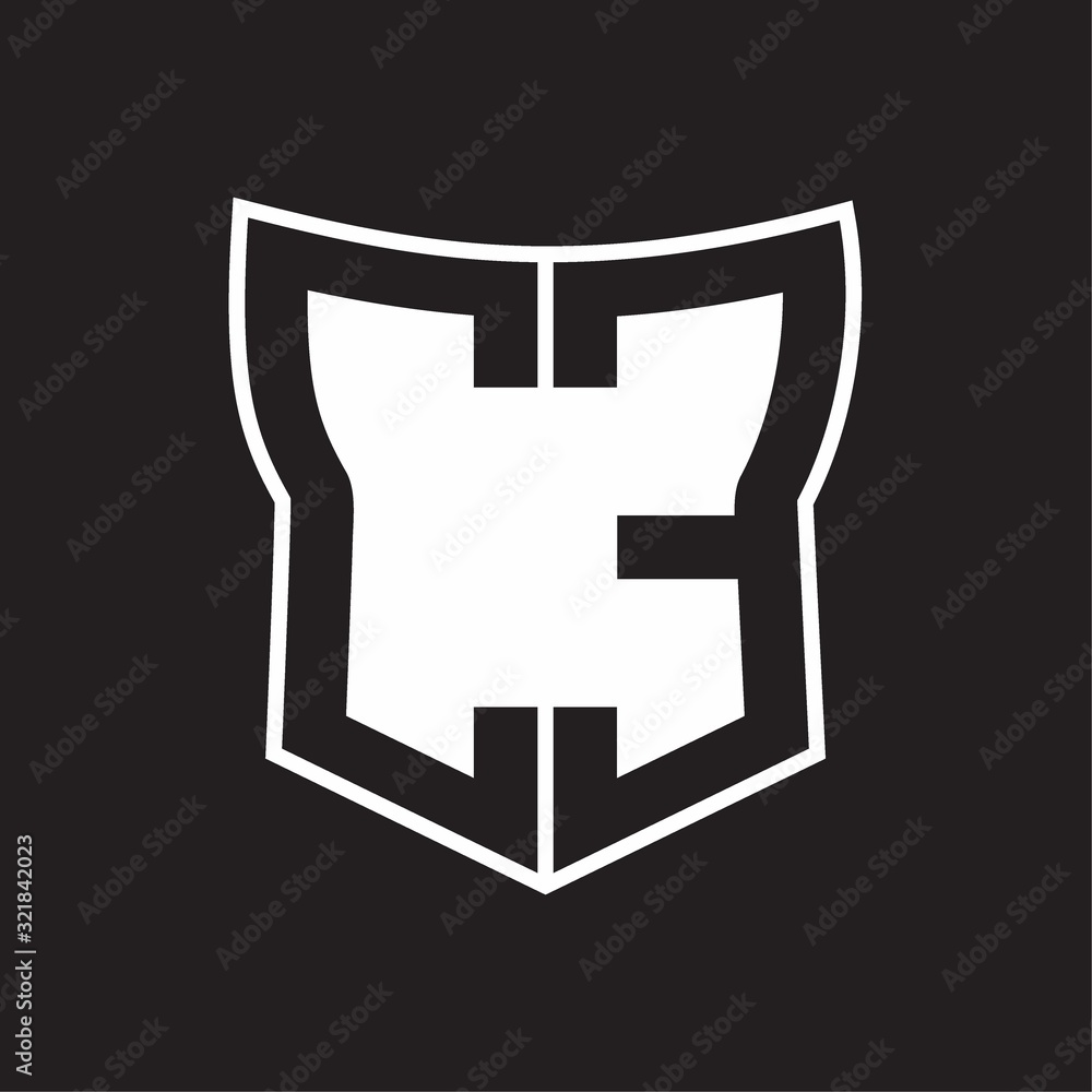 CE Logo monogram with negative space abstract shield shape design template on black background CE Logo monogram with negative space abstract shield shape design template on black background