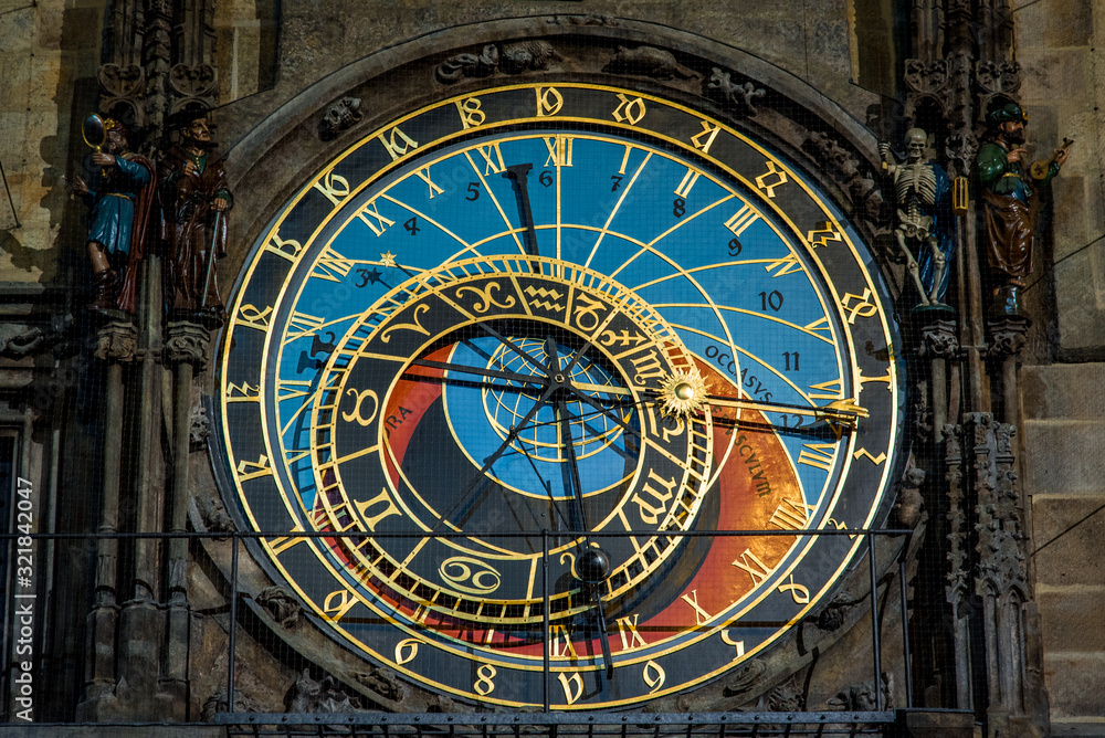Historical Astronomical Clock in Prague at Night