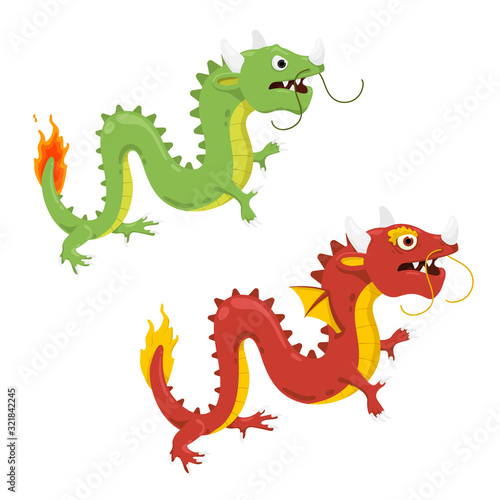 vector illustration of Chinese dragons