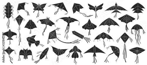 Flying kite vector illustration on white background .Festival kites black set icon.Isolated black set icon flying kite.