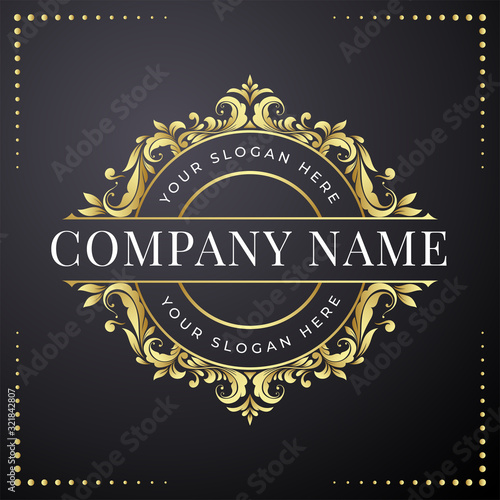 Luxury Badge logo in gold color, vintage logo template