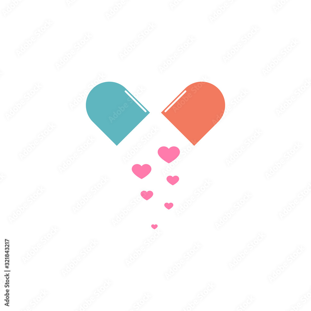 The medical pill for love graphic design logo icon The medical pill for love graphic design logo icon