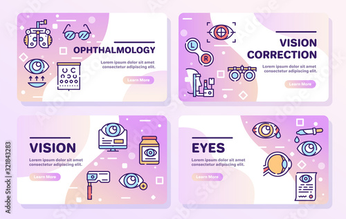 Ophthalmology color linear vector icons set.