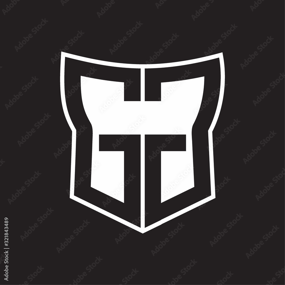 GG Logo monogram with negative space abstract shield shape design template on black background GG Logo monogram with negative space abstract shield shape design template on black background