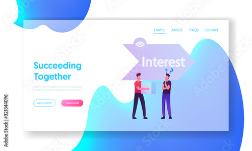 AIDA Foundation Business Principles Website Landing Page. Courier Give Purchase to Customer at Arrow with Interest Step Except Attention Desire Action Web Page Banner. Cartoon Flat Vector Illustration