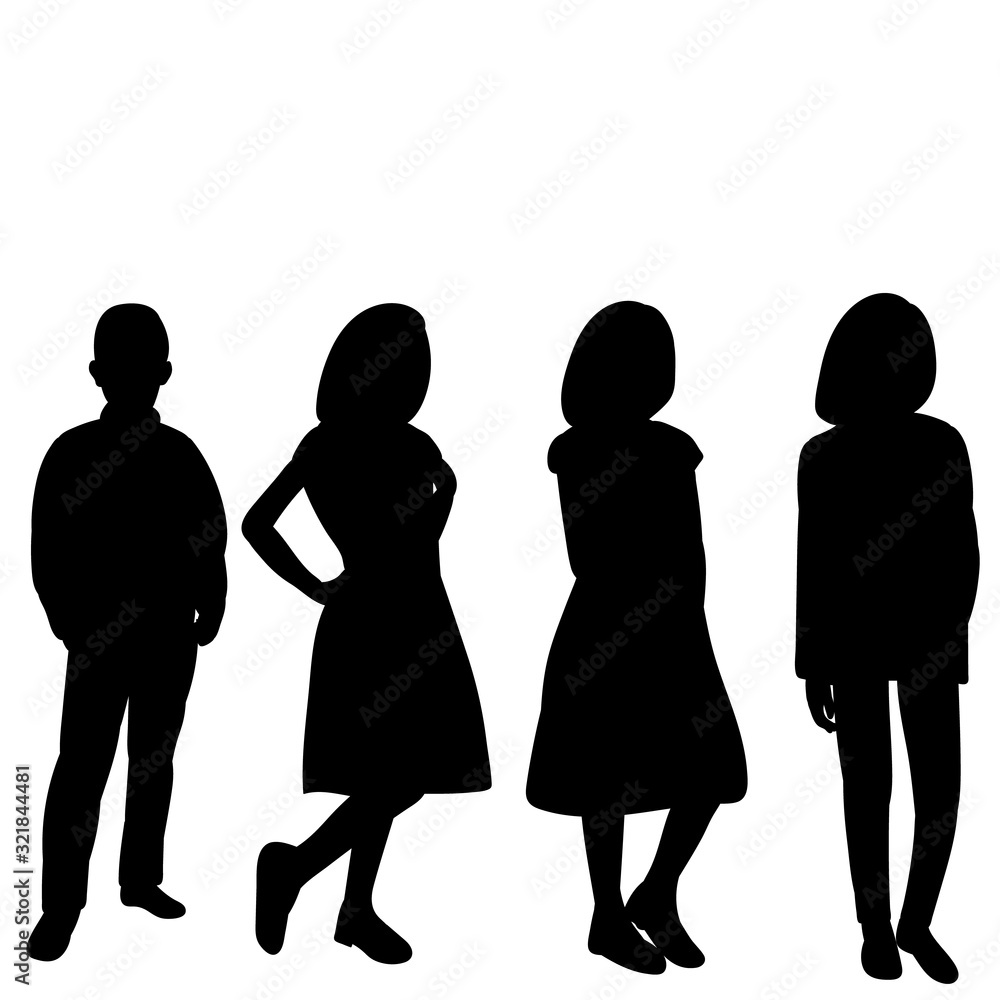 vector, isolated, children silhouette stand