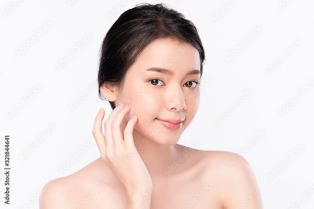 Portrait beautiful young asian woman clean fresh bare skin concept. Asian girl beauty face skincare and health wellness, Facial treatment, Perfect skin, Natural makeup, on white background,two Portrait beautiful young asian woman clean fresh bare skin concept. Asian girl beauty face skincare and health wellness, Facial treatment, Perfect skin, Natural makeup, on white background,two