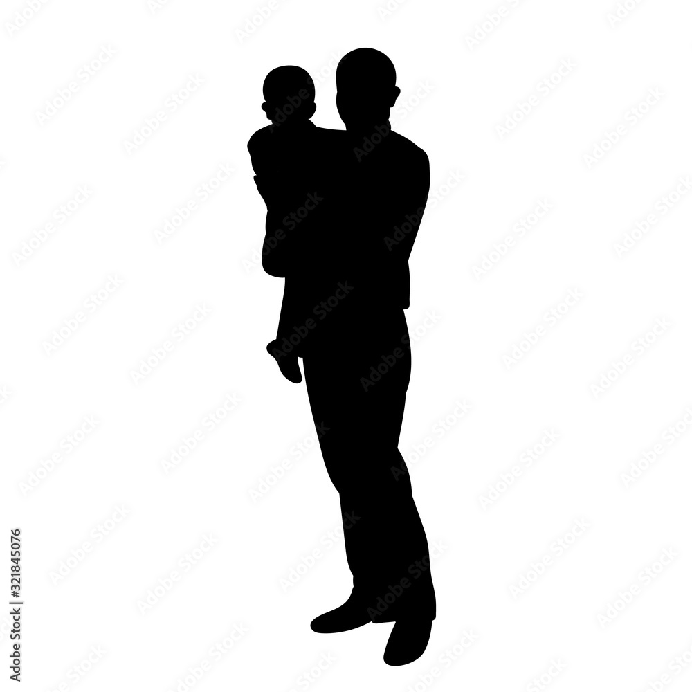 vector, isolated, black silhouette father with a child