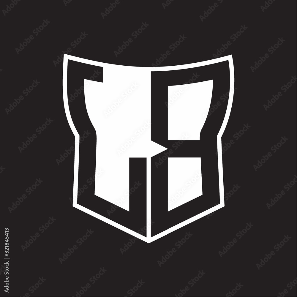LB Logo monogram with negative space abstract shield shape design template on black background LB Logo monogram with negative space abstract shield shape design template on black background