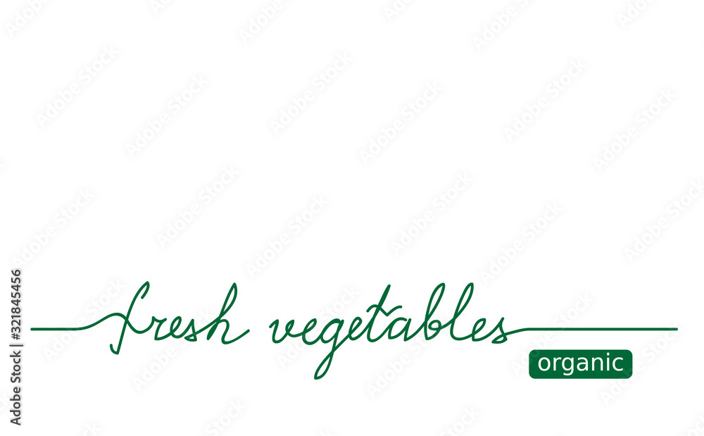 Fototapeta premium Organic fresh vegetables lettering. Vector design for web banner, background, signboard or label design. One continuous line drawing, fresh vegetables text.