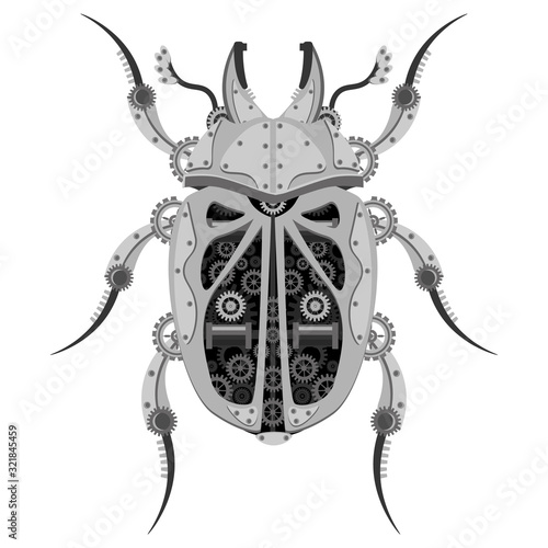 Vector beetle robot. Mechanical insect on a white isolated background.