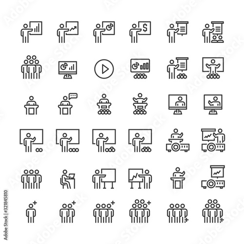Business Training People Icons Line Vector Illustration