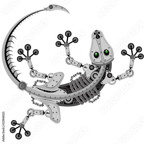 Vector lizard robot. Mechanical reptile on a white isolated background.