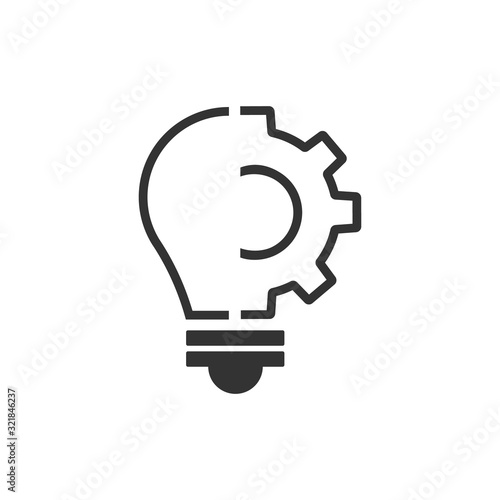 Logo with a half of light bulb and gear isolated on white background. Symbol of creativity, creative idea, mind, thinking.