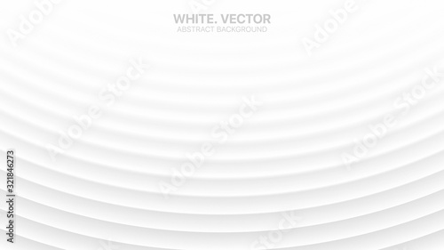 Modern Minimalist Vector White Abstract Background. Conceptual Futuristic Technology Wide Light Gray Wallpaper. Colorless Empty Surface 3D Illustration. Clear Blank Business Presentation Backdrop