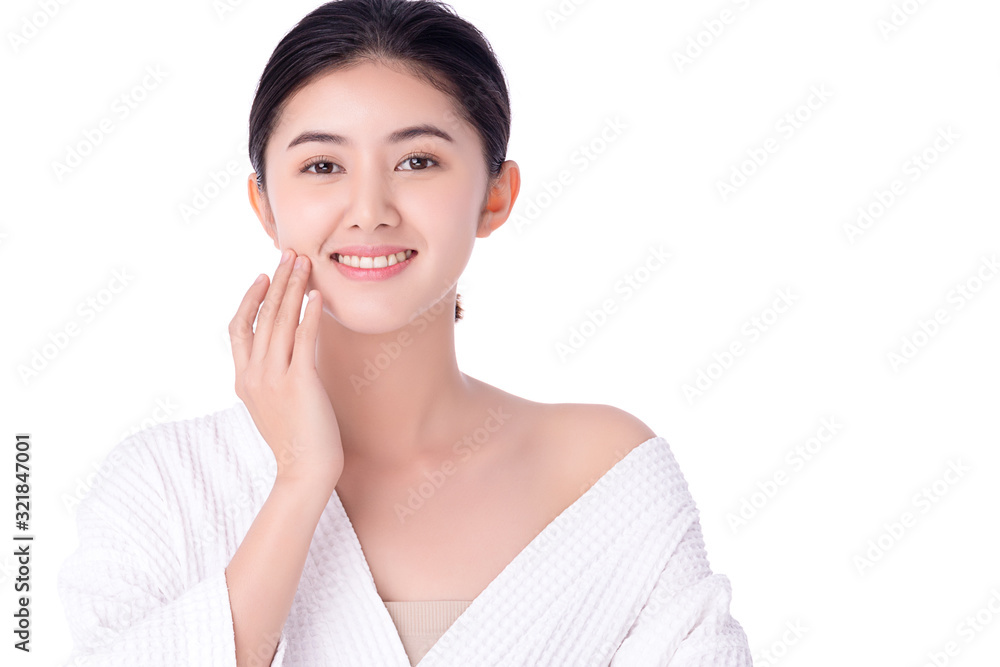 Portrait beautiful young asian woman clean fresh bare skin concept. Asian girl beauty face skincare and health wellness, Facial treatment, Perfect skin, Natural make up. Isolated on white background. Portrait beautiful young asian woman clean fresh bare skin concept. Asian girl beauty face skincare and health wellness, Facial treatment, Perfect skin, Natural make up. Isolated on white background.