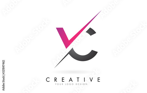 VC V C Letter Logo with Colorblock Design and Creative Cut.