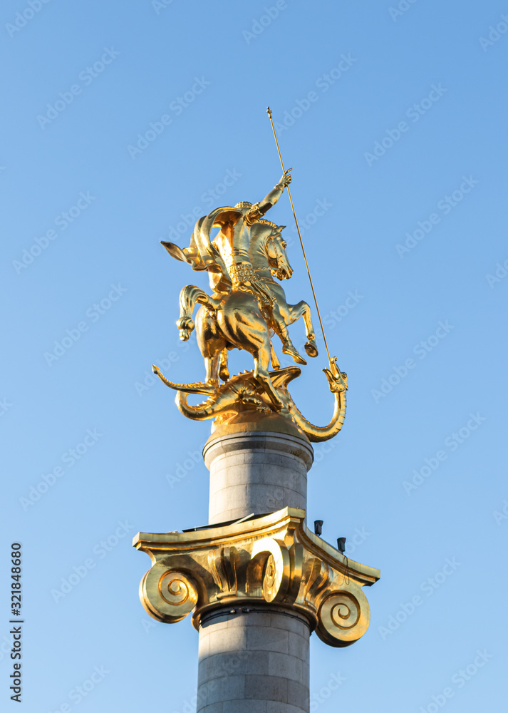 Freedom Monument created by Zurab Tsereteli - a monument that depicts St. George killing a dragon in Tbilisi city in Georgia
