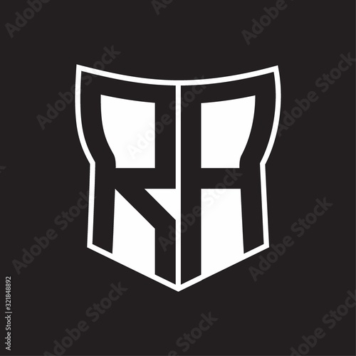 RA Logo monogram with negative space abstract shield shape design template on black background