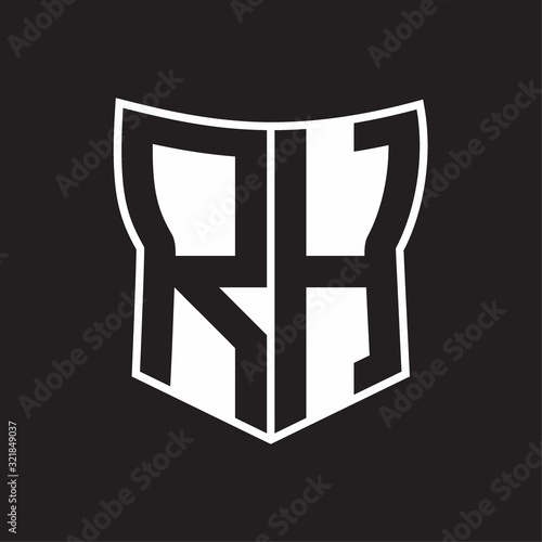 RH Logo monogram with negative space abstract shield shape design template on black background