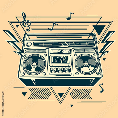 Boom box monochrome musical emblem