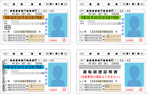 免許証（グリーン ブルー ゴールド）＆運転経歴証明書 セット #01
