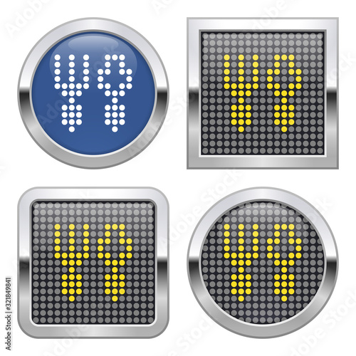 Dotted icon of tableware on glossy button in four variants
