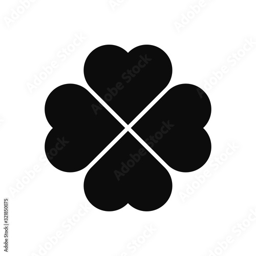 Clover icon. Black silhouette of a quatrefoil. Vector drawing. Isolated object on a white background. Isolate.