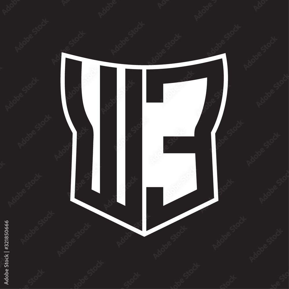 WE Logo monogram with negative space abstract shield shape design template on black background WE Logo monogram with negative space abstract shield shape design template on black background