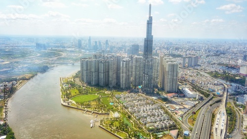 Photo Landmark 81 is a super-tall skyscraper of Vinhomes Central Park Project in Ho Chi Minh City, Vietnam