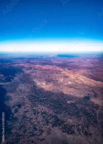 Mountains and hills of Turkey. Aerial view at during sunrise.