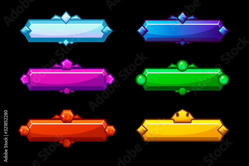 Set of colorful bright glossy crystal buttons.