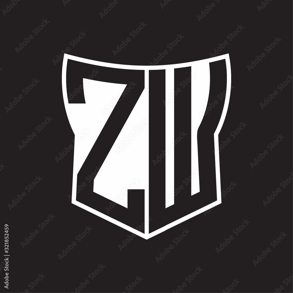 ZW Logo monogram with negative space abstract shield shape design template on black background ZW Logo monogram with negative space abstract shield shape design template on black background