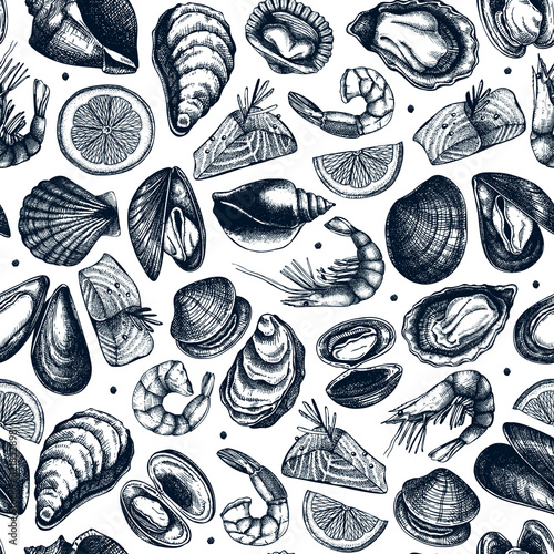 Tablou canvas Vector seafood seamless pattern