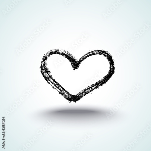 Vector illustration  hand drawn isolated heart. Grunge brush and pencil  chalk or charcoal  texture. Black silhouette made by tracing.