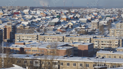 panorama of the winter city from the upper angle