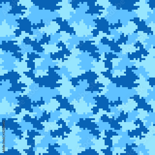 Seamless camouflage texture. Cian-blue hunting, winter or military camouflage.