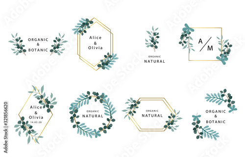 Leaf boho logo collection with leaves,geometric.Vector illustration for icon,logo,sticker,printable and tattoo